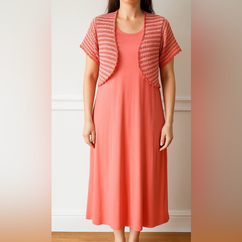 New Liz Claiborne Pink Sleeveless Dress with Crochet Balero Large Petite